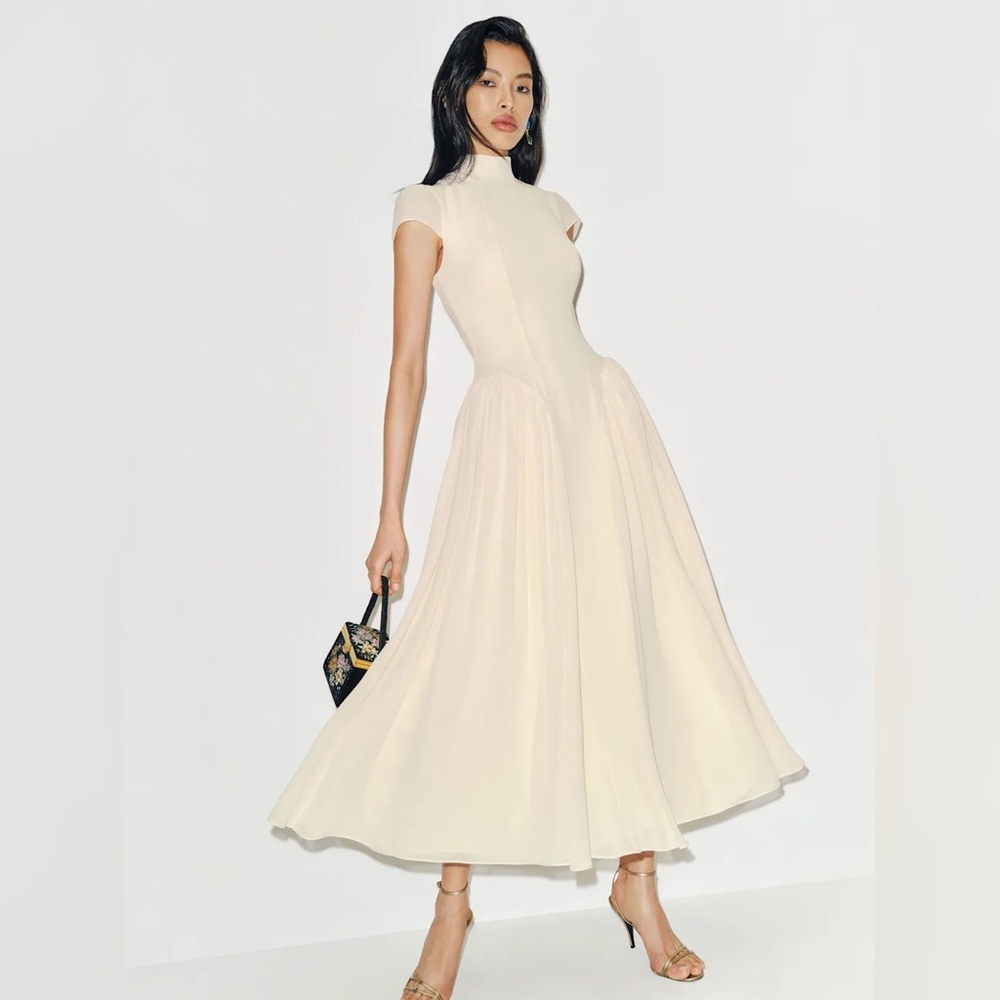 NEW Reformation Maven Dress Fior Di Latte Ivory Cream Bridal High Neck 10 - Picture 5 of 16
